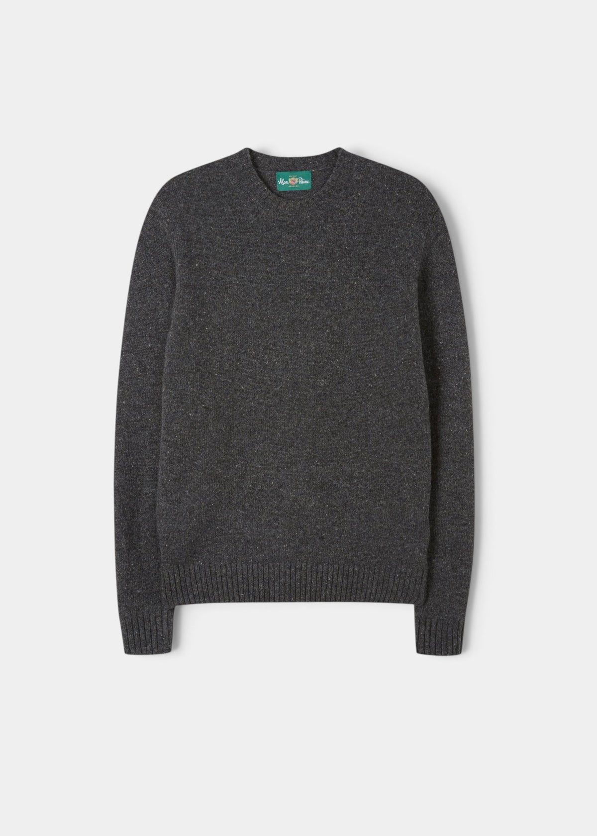 Kinnadie Supersoft Shetland Wool Crew Neck Jumper in Oxford Pine, regular fit, with ribbed cuffs, hem, and neckline.