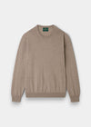 Alan Paine Radstone men's crew neck jumper in cobble beige, crafted from 100% fine Italian merino wool.