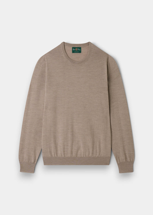 Alan Paine Radstone men's crew neck jumper in cobble beige, crafted from 100% fine Italian merino wool.