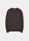 Alan Paine Radstone men's crew neck jumper in dark brown 100% fine Italian merino wool with ribbed hem and cuffs