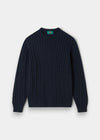 Alan Paine Honley dark navy cable knit crew neck jumper made from a soft Pima cotton and cashmere blend.