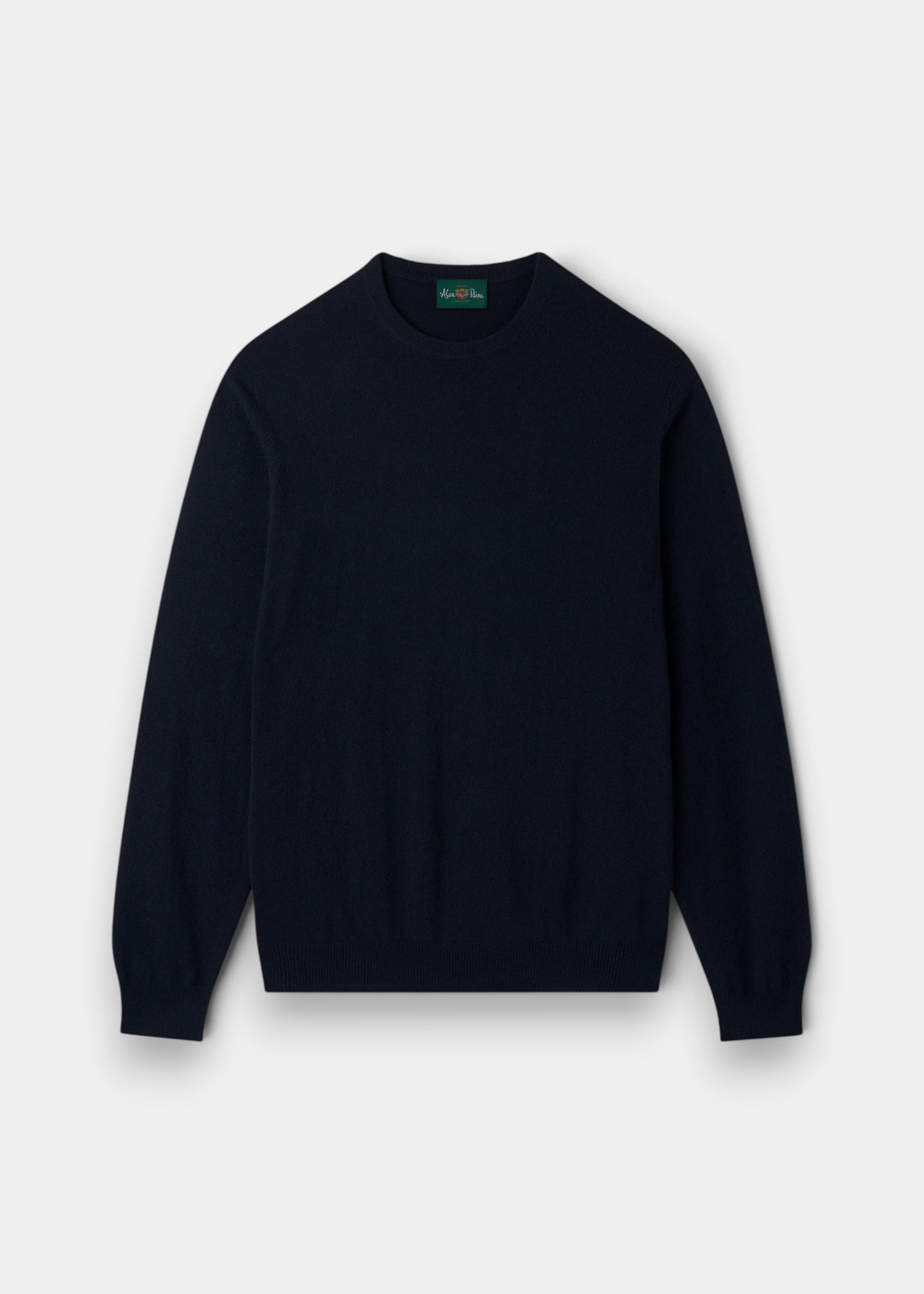 Alan Paine Melfort dark navy crew neck jumper in 100% cashmere with ribbed hem and cuffs in a regular fit.