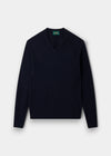 Alan Paine Albury dark navy v-neck jumper in pure Geelong lambswool with ribbed hem and cuffs