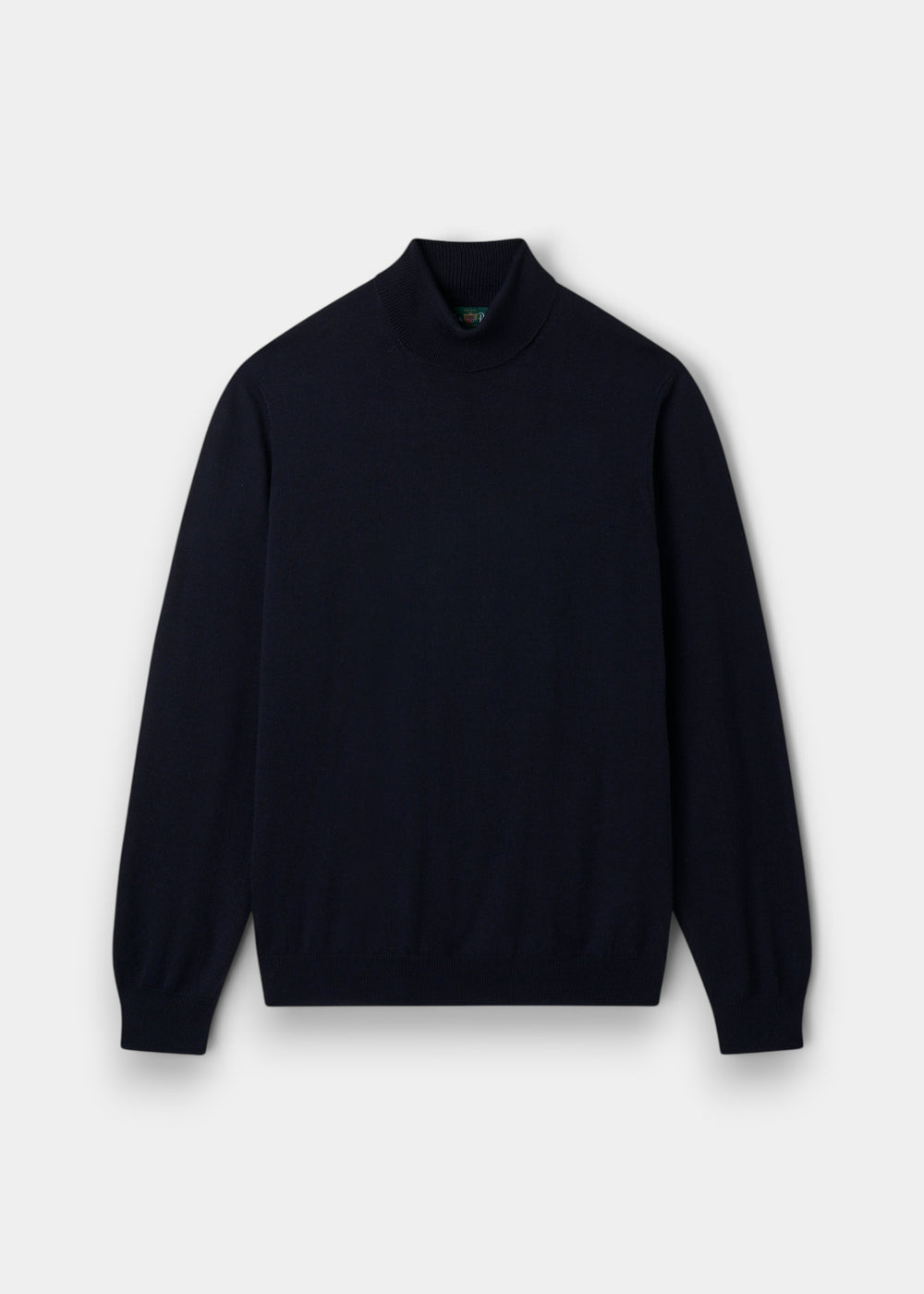 Alan Paine dark navy merino wool roll neck jumper with ribbed hem and cuffs in a regular fit