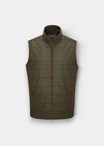 Alan Paine Didsmere men's technical gilet in Elon green tweed effect with faux leather trim and zip pockets