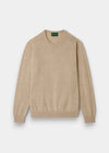 Alan Paine Dorset men's crew neck jumper in linen beige, crafted from soft lambswool with a classic fit.