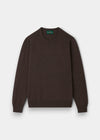 Alan Paine Dorset men's crew neck jumper in mocha brown lambswool with a classic fit and saddle shoulder detail.