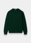 Alan Paine Dorset men's crew neck jumper in tartan green lambswool with saddle shoulder and ribbed hem
