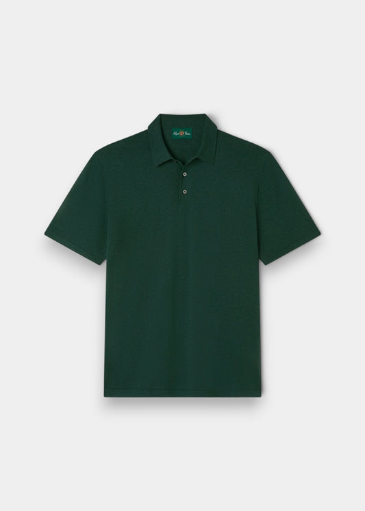Alan Paine men's luxury green polo shirt in a soft pima cotton, silk, and cashmere blend with a classic ribbed hem.