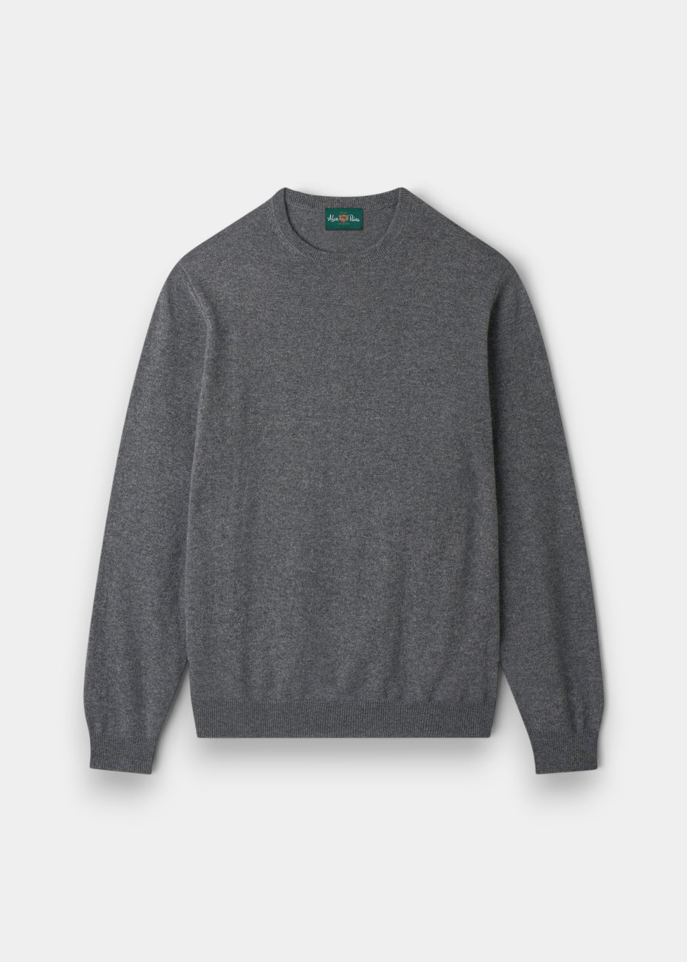 Alan Paine Melfort crew neck jumper in grey cashmere with ribbed cuffs and hem in a regular fit.