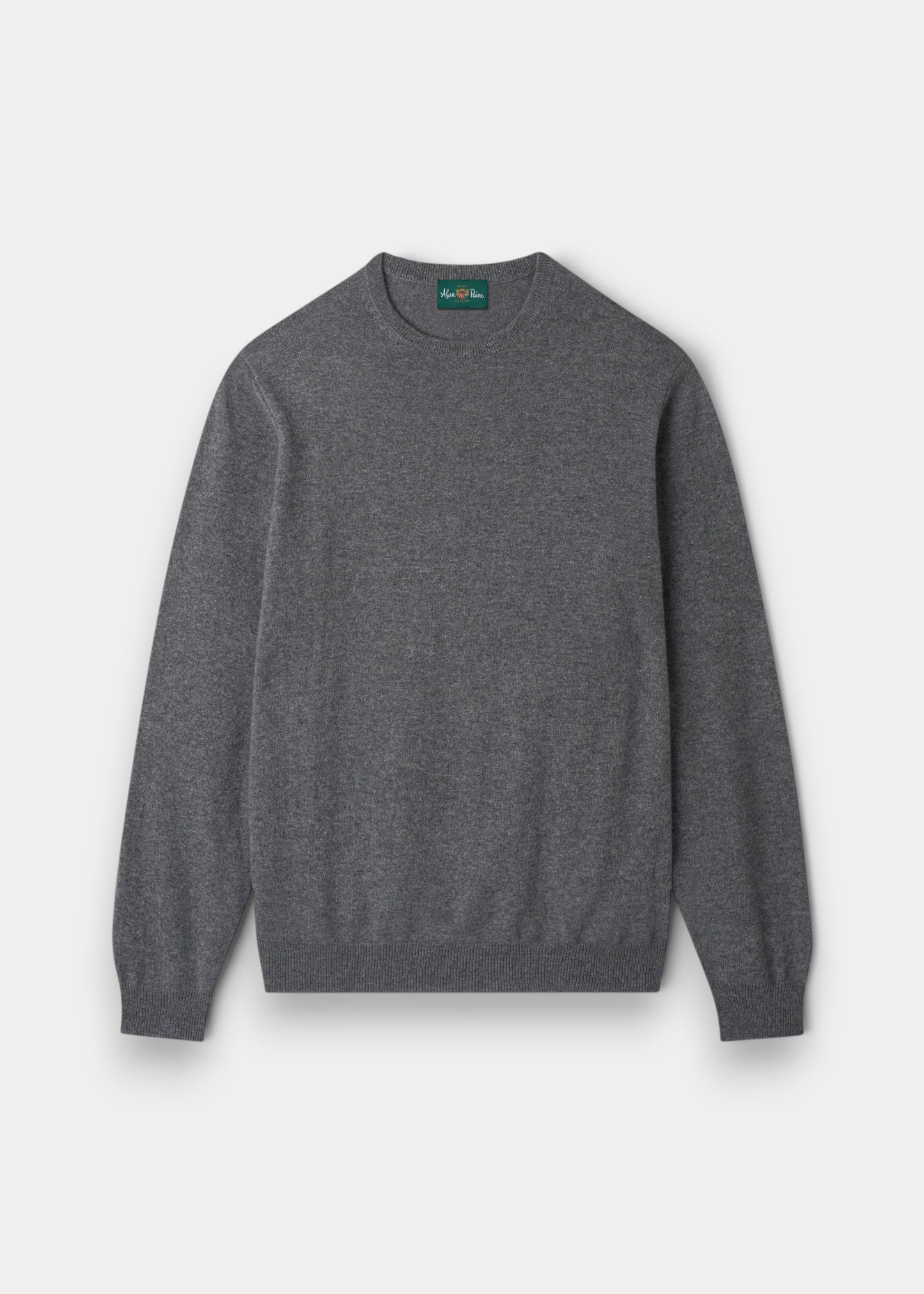 Alan Paine Melfort crew neck jumper in grey cashmere with ribbed cuffs and hem in a regular fit.