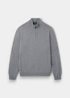 Alan Paine light grey cashmere quarter zip mock neck jumper with ribbed hem and cuffs in a regular fit