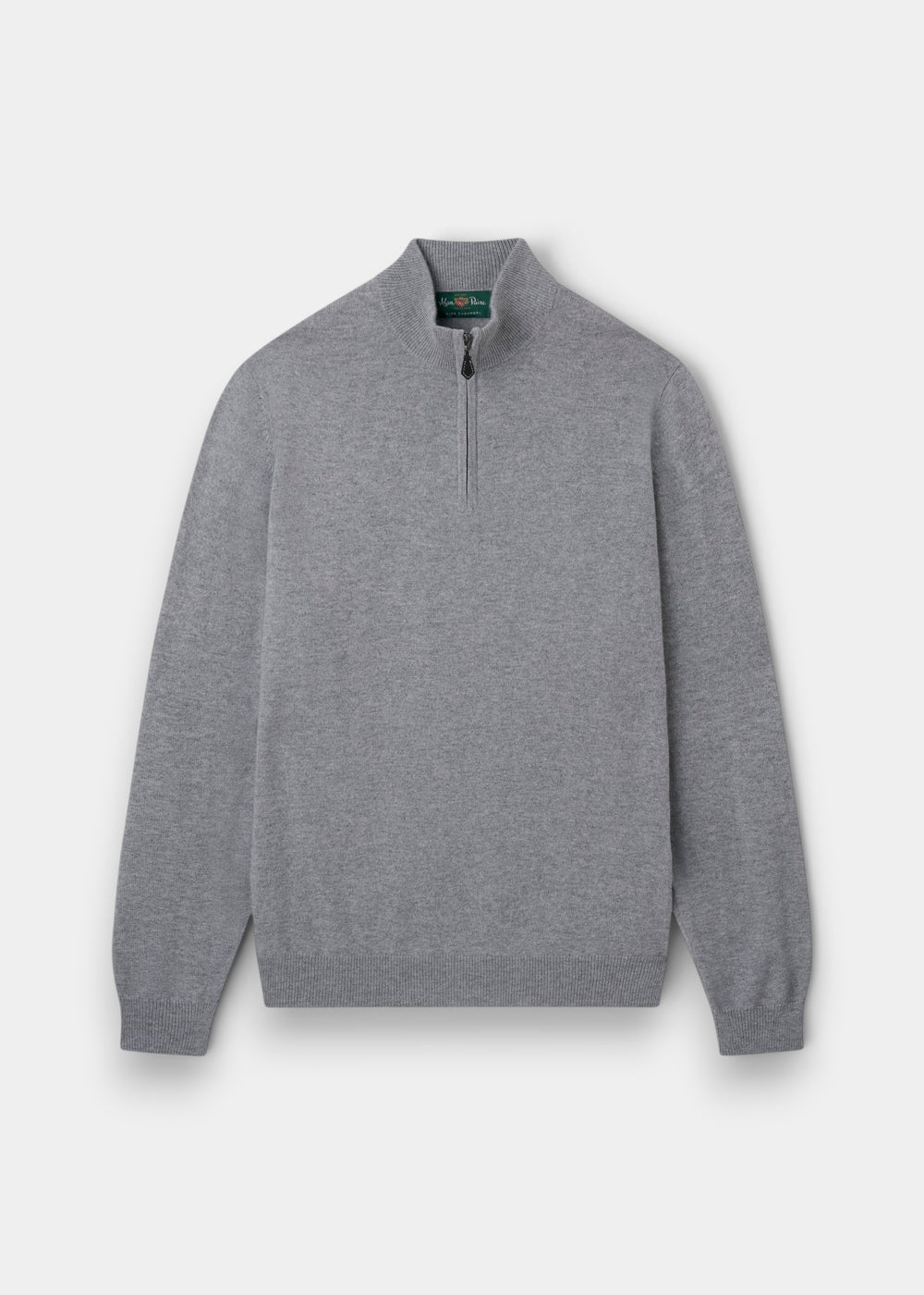 Alan Paine light grey cashmere quarter zip mock neck jumper with ribbed hem and cuffs in a regular fit