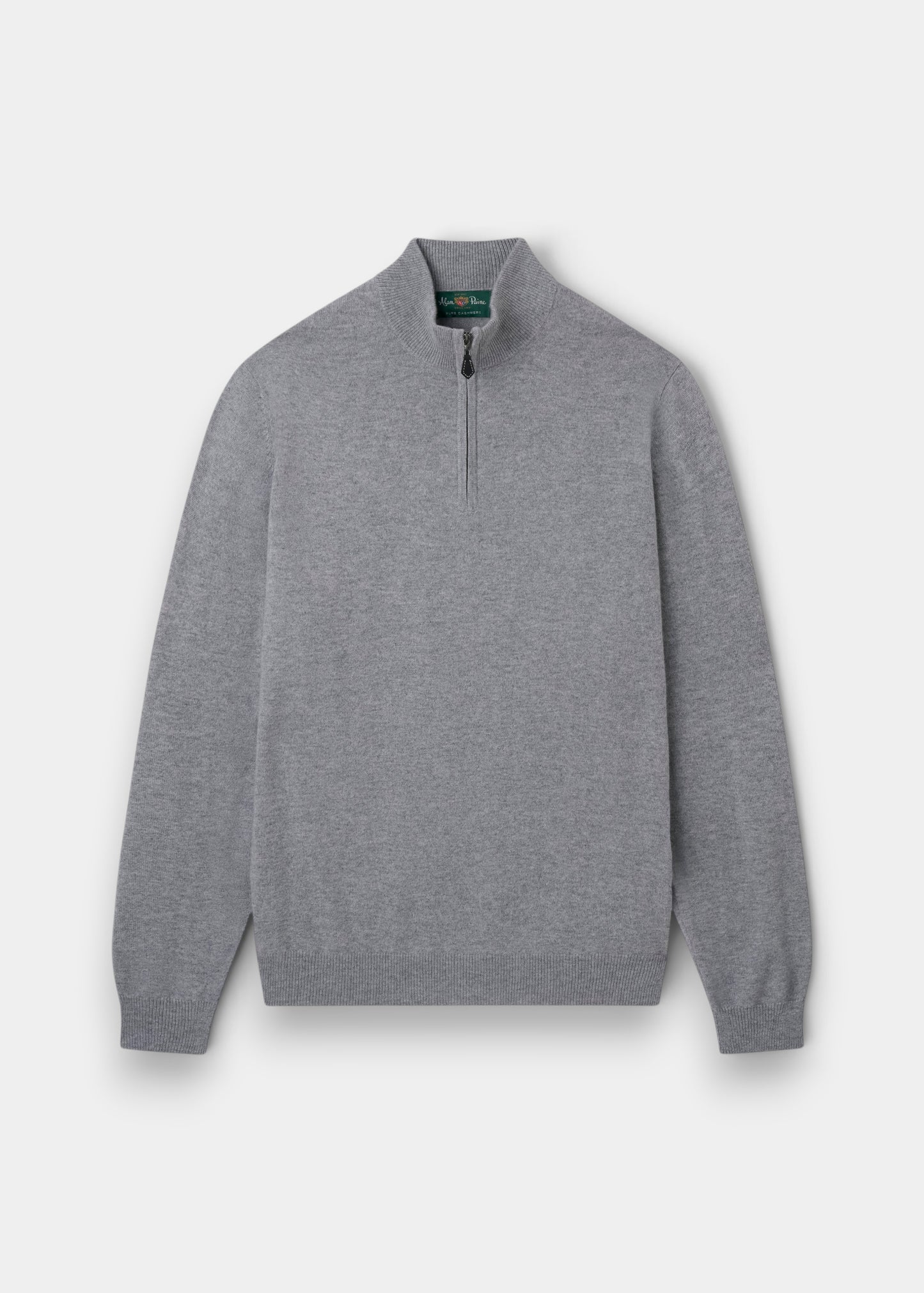 Alan Paine light grey cashmere quarter zip mock neck jumper with ribbed hem and cuffs in a regular fit