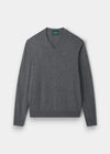 Alan Paine Haddington grey cashmere v-neck jumper with ribbed hem and cuffs in a regular fit