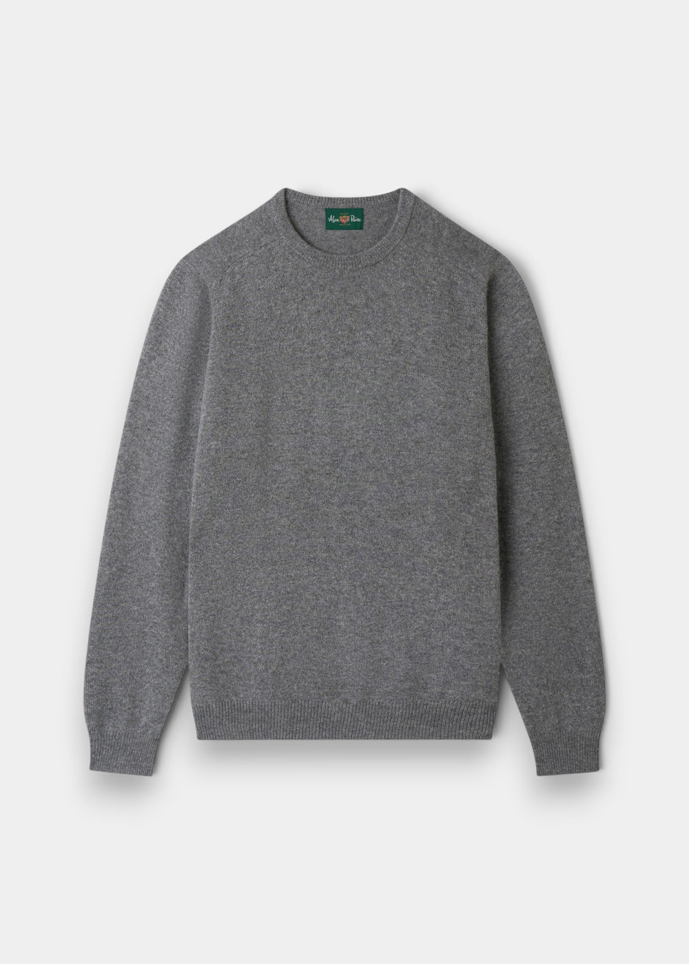 Alan Paine Dorset men's grey mix crew neck jumper in soft lambswool with a classic fit and saddle shoulder design.