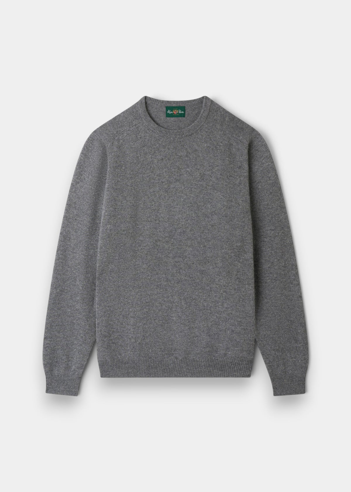 Alan Paine Dorset men's grey mix crew neck jumper in soft lambswool with a classic fit and saddle shoulder design.