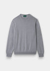 Alan Paine grey mix crew neck jumper in fine Italian merino wool with ribbed hem and cuffs