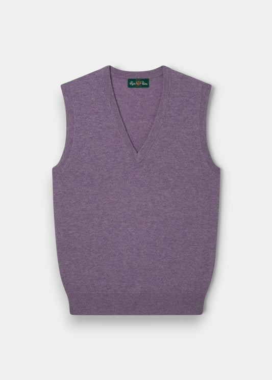 Erin Wool & Cashmere V-Neck Slipover in Heather, regular fit, sleeveless, laid flat on a white background.