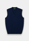 Alan Paine Norfolk indigo lambswool V-neck slipover with a classic fit, ribbed hem, and traditional saddle shoulder.