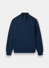 Alan Paine Barton indigo merino wool quarter zip jumper with ribbed cuffs and hem in a regular fit