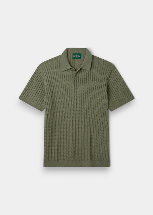 Alan Paine Portmellon men's landscape green polo shirt in 100% high twist cotton with baby cable knit detailing.