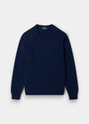 Alan Paine Lenzie indigo crew neck jumper in soft lambswool with saddle shoulder detailing and ribbed hem and cuffs.