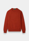Alan Paine Lenzie men's crew neck jumper in ember orange, crafted from 100% soft lambswool with saddle shoulder detail.