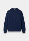 Alan Paine Lenzie men's crew neck jumper in rhapsody blue, crafted from soft lambswool with saddle shoulder detail.