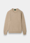 Alan Paine Lenzie men's crew neck jumper in linen-coloured soft lambswool with a regular fit and saddle shoulder.