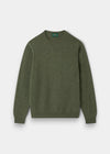 Alan Paine Lenzie men's crew neck jumper in landscape green lambswool with saddle shoulder and ribbed hem