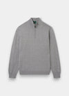 Ashfield Cotton Merino Quarter Zip Jumper, light grey mix, regular fit; long sleeves; shown laid flat on white.