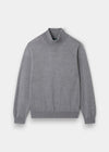 Alan Paine Linton light grey merino wool roll neck jumper with ribbed hem and cuffs in a regular fit