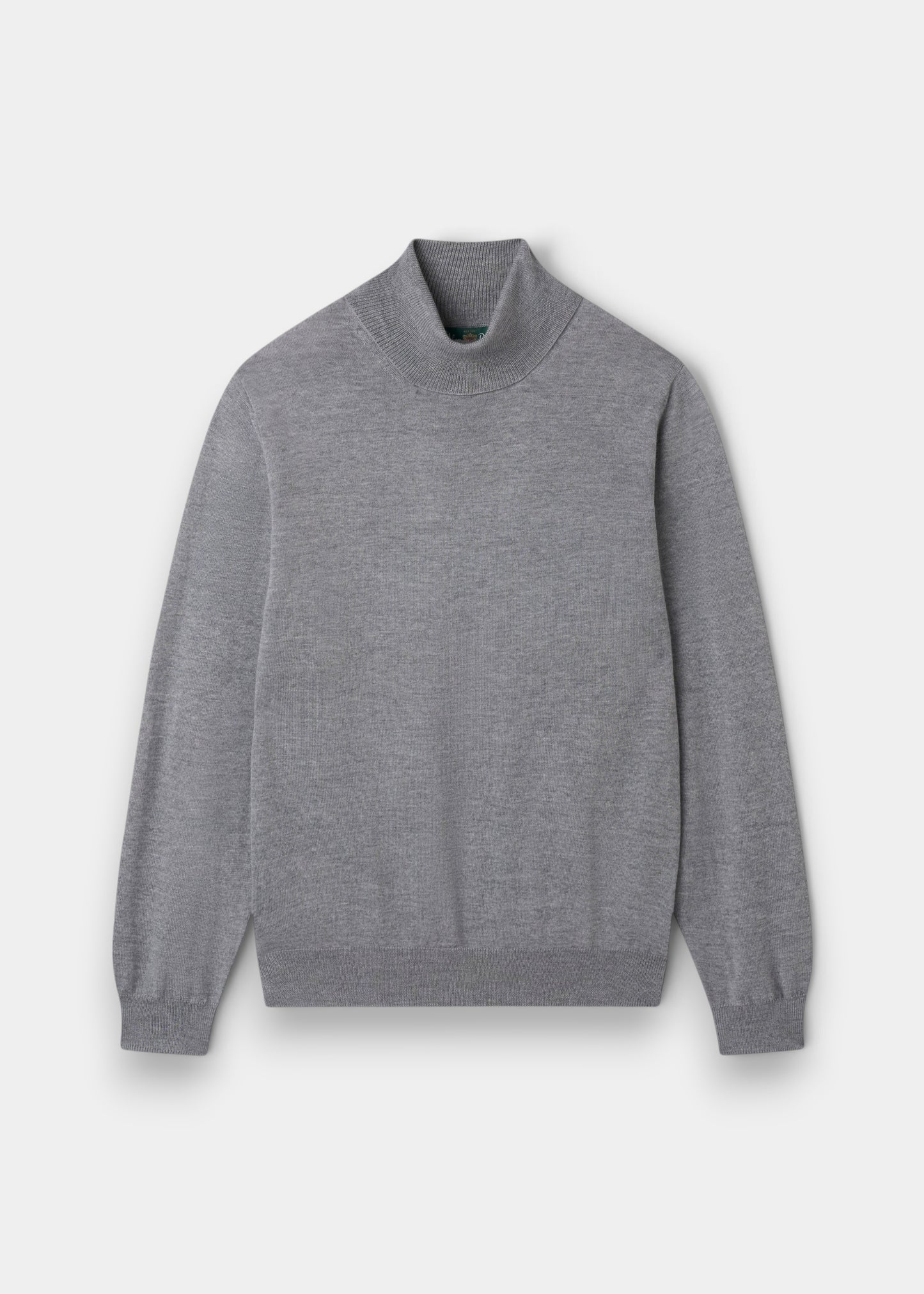 Alan Paine Linton light grey merino wool roll neck jumper with ribbed hem and cuffs in a regular fit