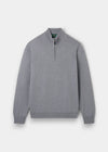 Alan Paine Barton light grey merino wool 1/4 zip mock neck jumper with ribbed hem and cuffs