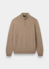Alan Paine Hanbury linen-coloured cashmere jumper with a quarter-zip mock neck and ribbed cuffs and hem.