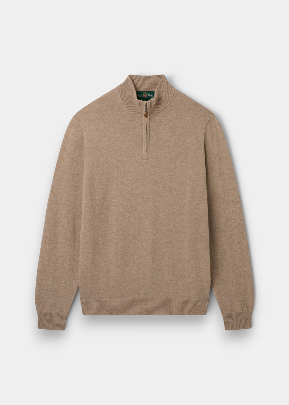 Alan Paine Hanbury linen-coloured cashmere jumper with a quarter-zip mock neck and ribbed cuffs and hem.