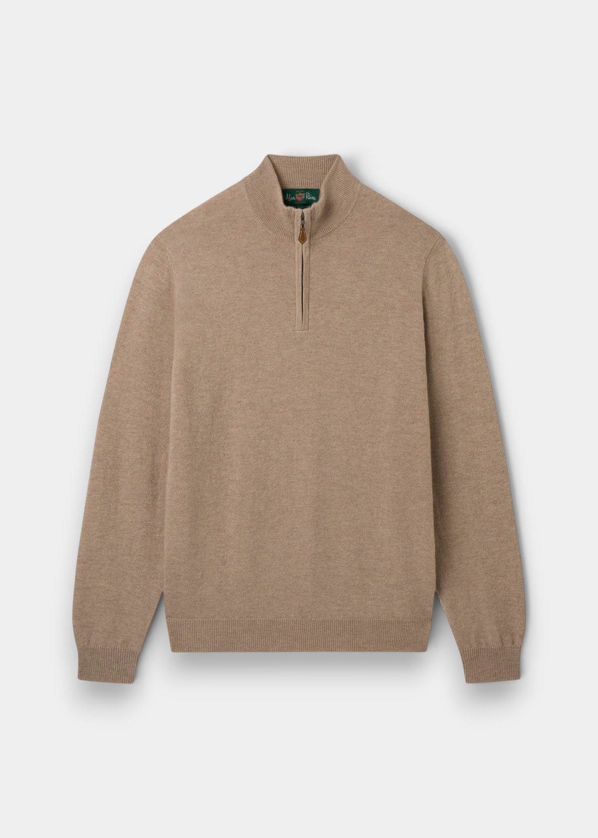 Alan Paine Hanbury linen-coloured cashmere jumper with a quarter-zip mock neck and ribbed cuffs and hem.