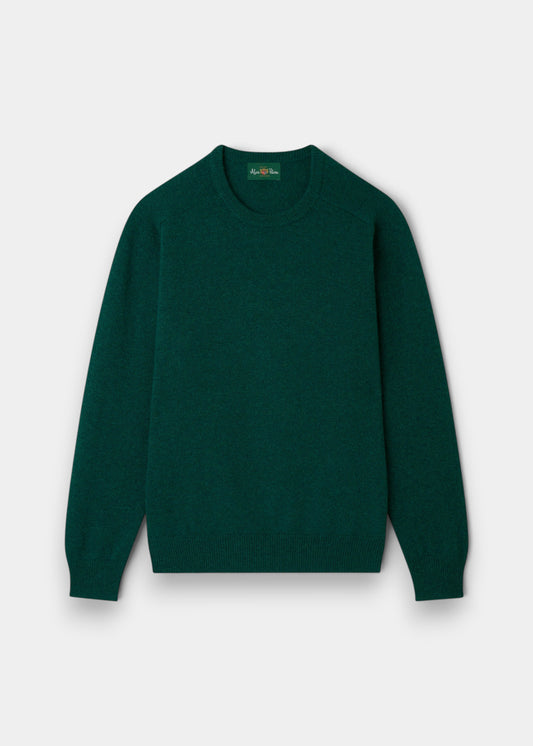 Alan Paine Dorset men's crew neck jumper in mallard green lambswool with a classic fit and saddle shoulder design.