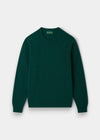 Alan Paine Lenzie men's crew neck jumper in mallard green lambswool with ribbed cuffs and hem.