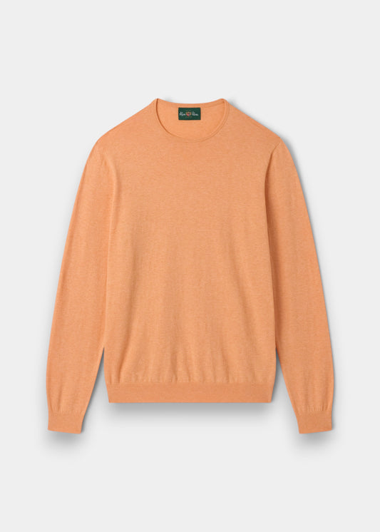 Alan Paine mango orange crew neck jumper made from a soft blend of Pima cotton, silk, and cashmere.
