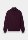 Alan Paine Barton black grape merino wool 1/4 zip mock neck jumper with ribbed hem and cuffs