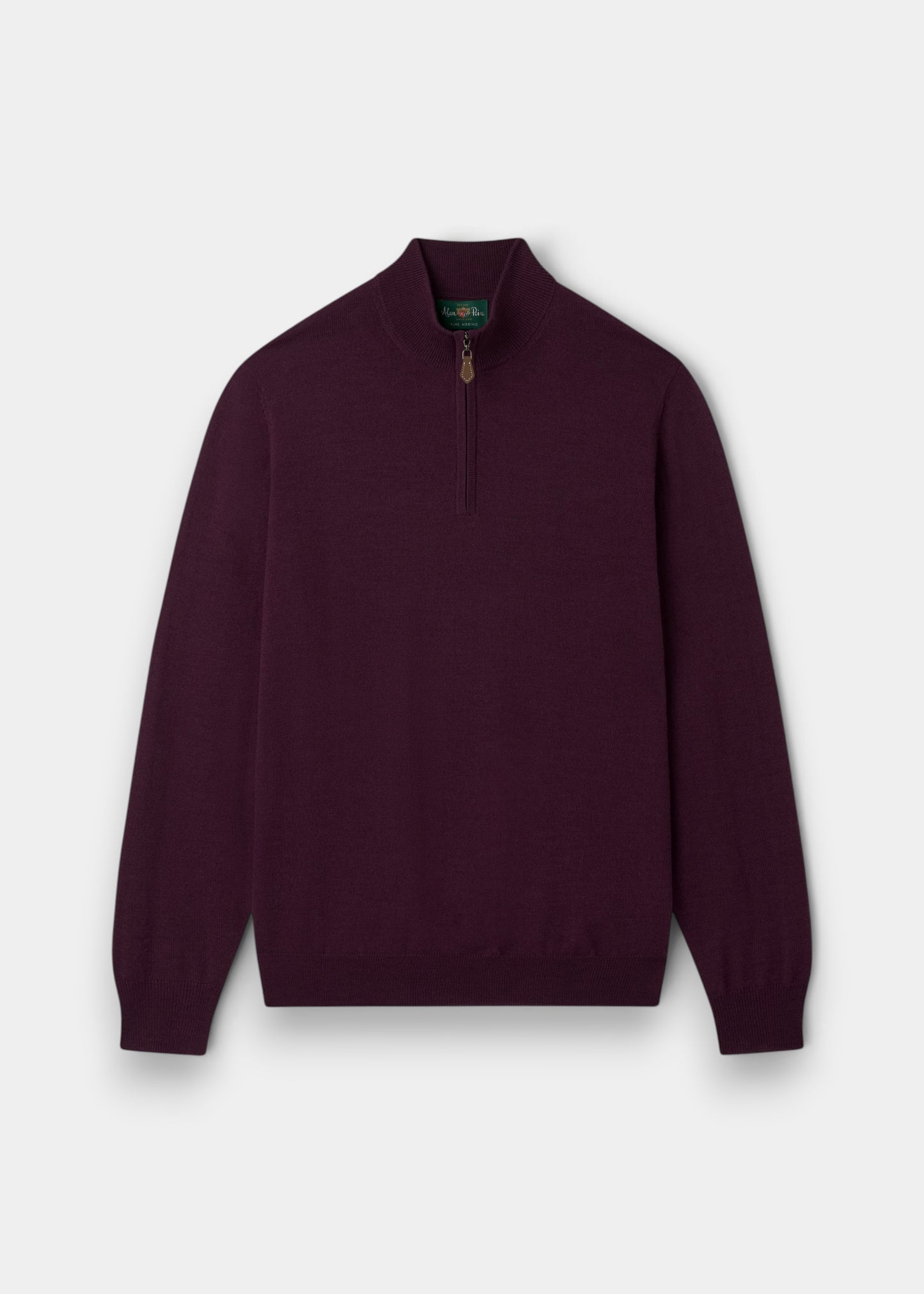 Alan Paine Barton black grape merino wool 1/4 zip mock neck jumper with ribbed hem and cuffs