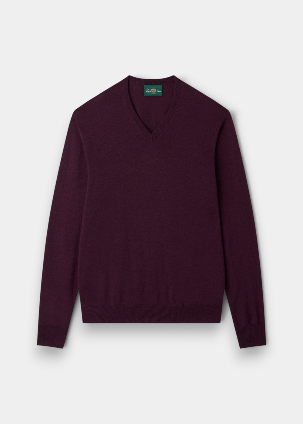 Alan Paine Millbreck v-neck jumper in black grape merino wool with ribbed hem and cuffs