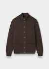 Landford Lambswool Buttoned Mock Neck Jumper in Mocha, regular fit, laid flat on a white background.