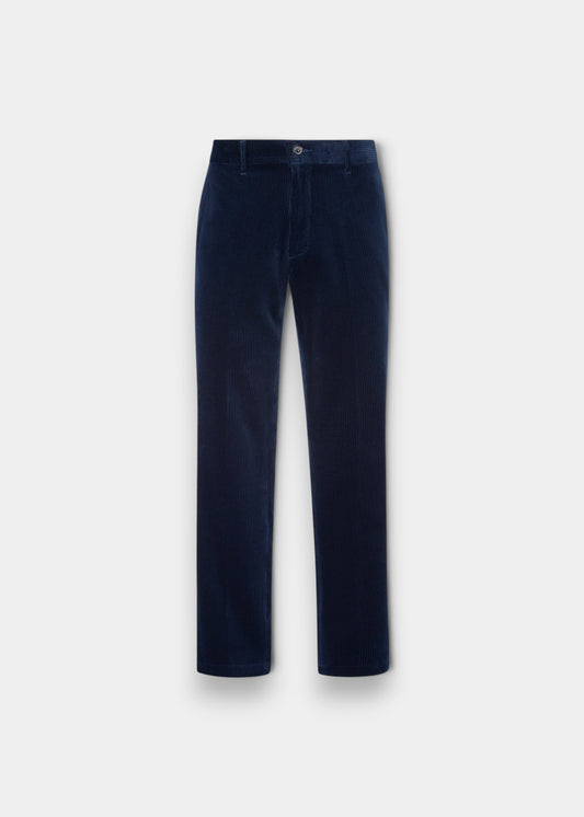 Alan Paine men's navy blue cotton corduroy trousers with a button fly and classic straight leg fit.