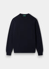 Alan Paine navy crew neck jumper in soft lambswool with a classic fit, saddle shoulders, and ribbed cuffs and hem.