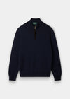 Kinmere Merino Wool Quarter Zip Jumper in dark navy, laid flat on a white background.