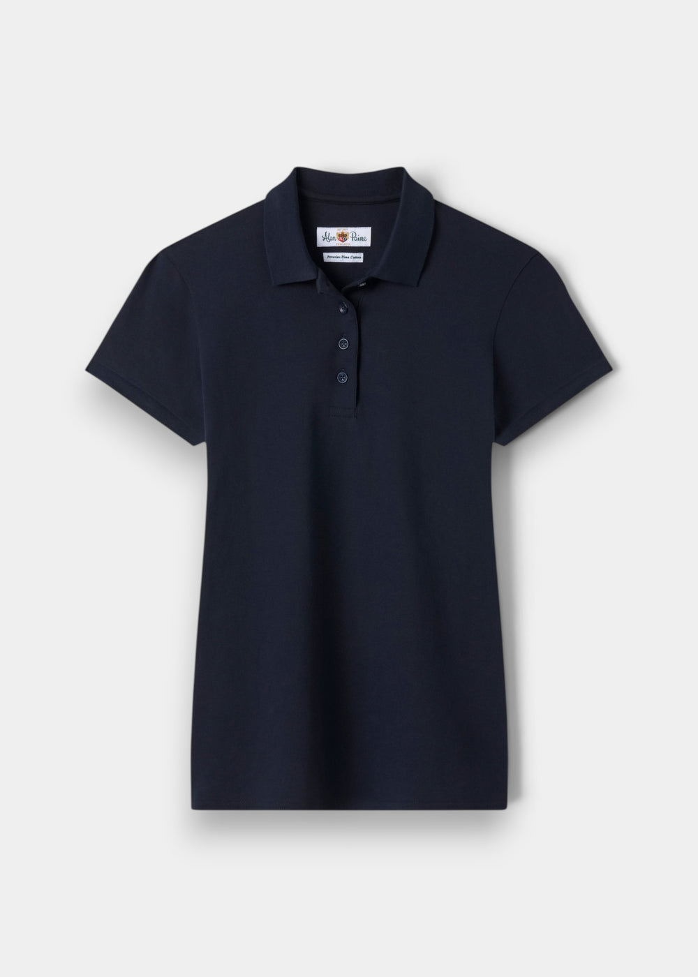 Alan Paine ladies navy blue pique polo shirt in soft Peruvian Pima cotton with a three-button placket
