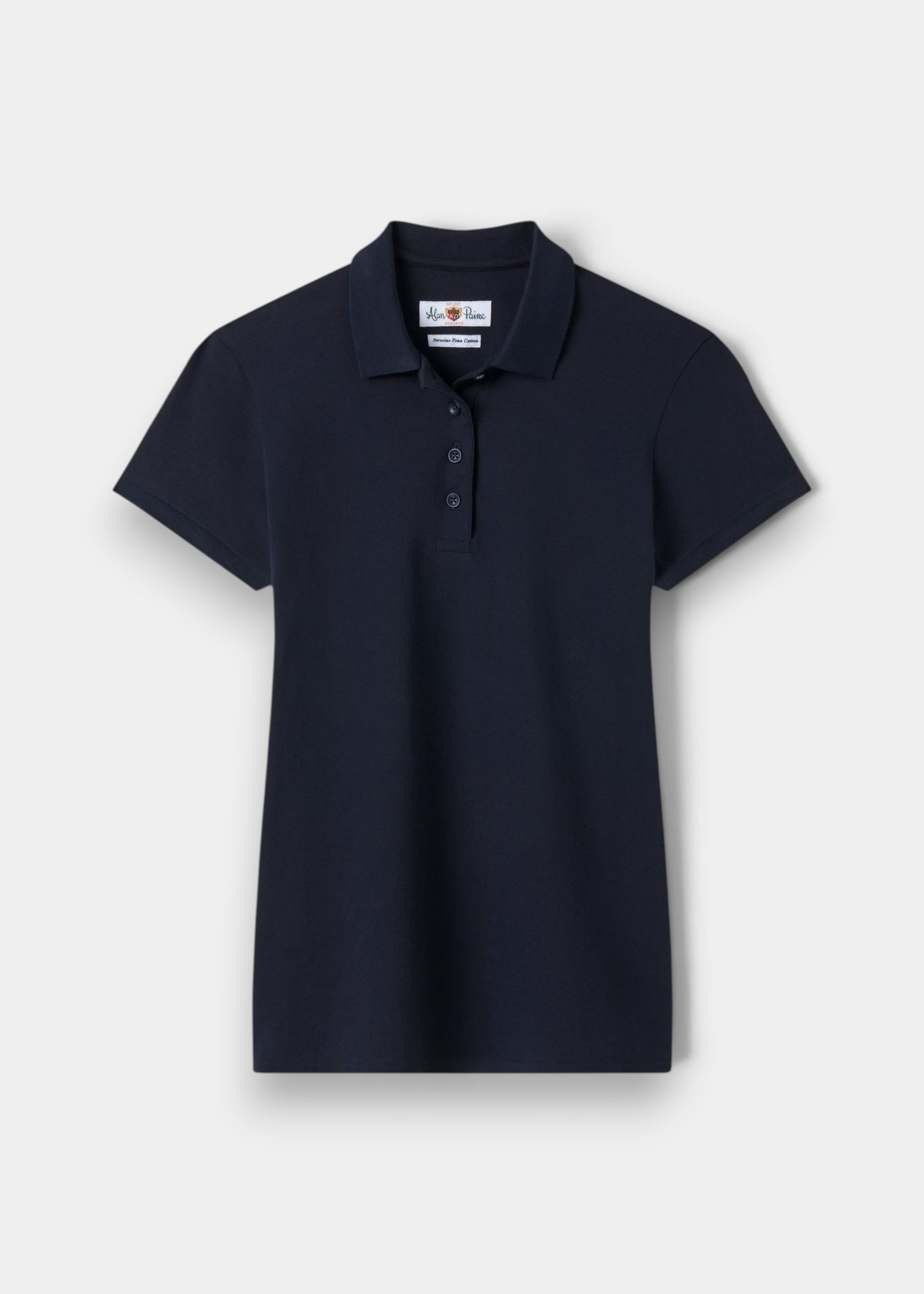 Alan Paine ladies navy blue pique polo shirt in soft Peruvian Pima cotton with a three-button placket